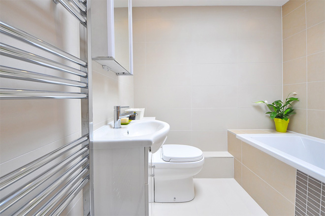 Heated towel rail in a bathroom