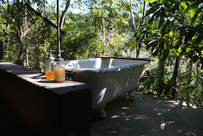 A freestanding bath outside