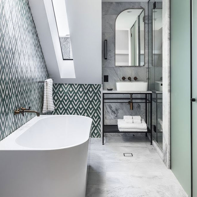 Inspirational white bathroom with patterned tiles Bathroom | ArchiLovers.com