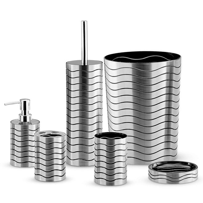 Metallic bathroom and sink accessory set