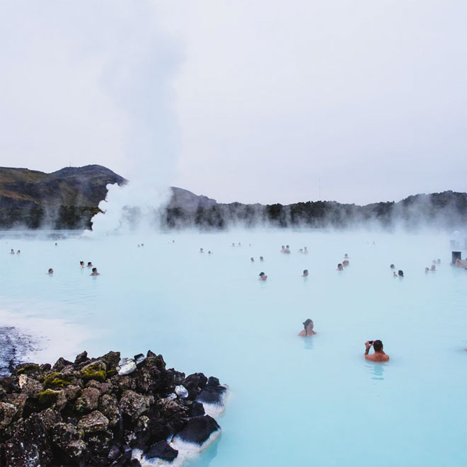 Steam rising off the Blue Lagoon spring in Iceland