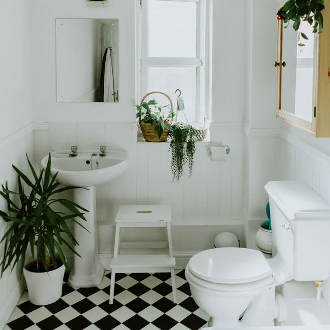 A black and white bathroom