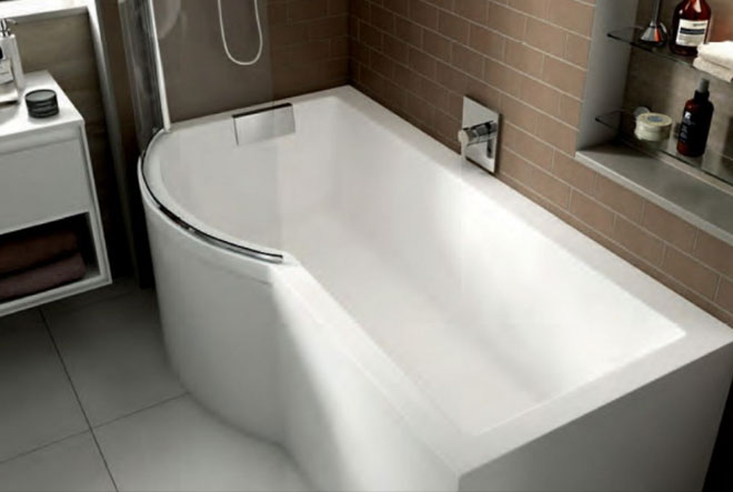 Carron Celsius Left Hand Shower Bath (P-shape) in a bathroom