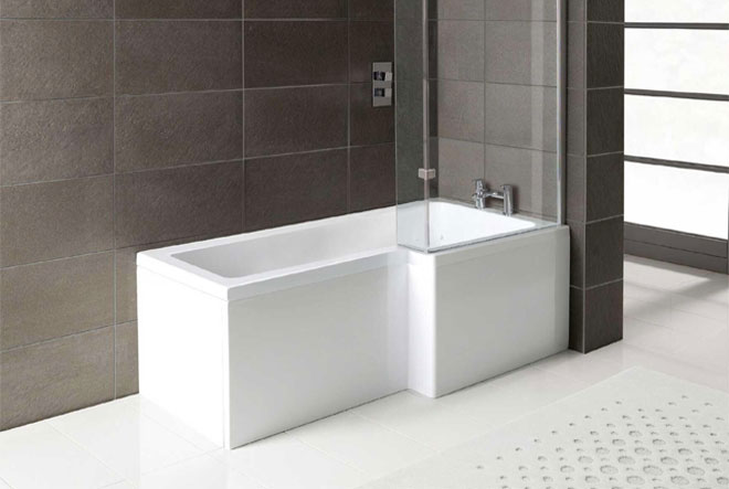 Luna Elle Right Hand Whirlpool Bath (L-shape) in a bathroom